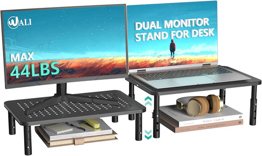 Dual Monitor Stand for Desk, Adjustable Laptop Riser, up to 44 Lbs